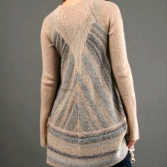 Free People Size XS Cardigan Sweater Wool Mohair Acrylic Blend Beige Striped - Picture 3 of 11